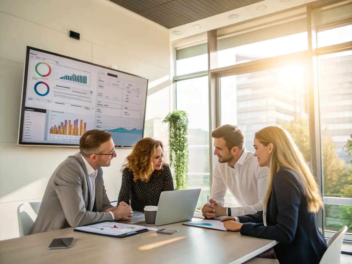 A visual representation of customer retention, such as a graph showing a high percentage of returning customers, or a group of diverse professionals collaborating effectively.